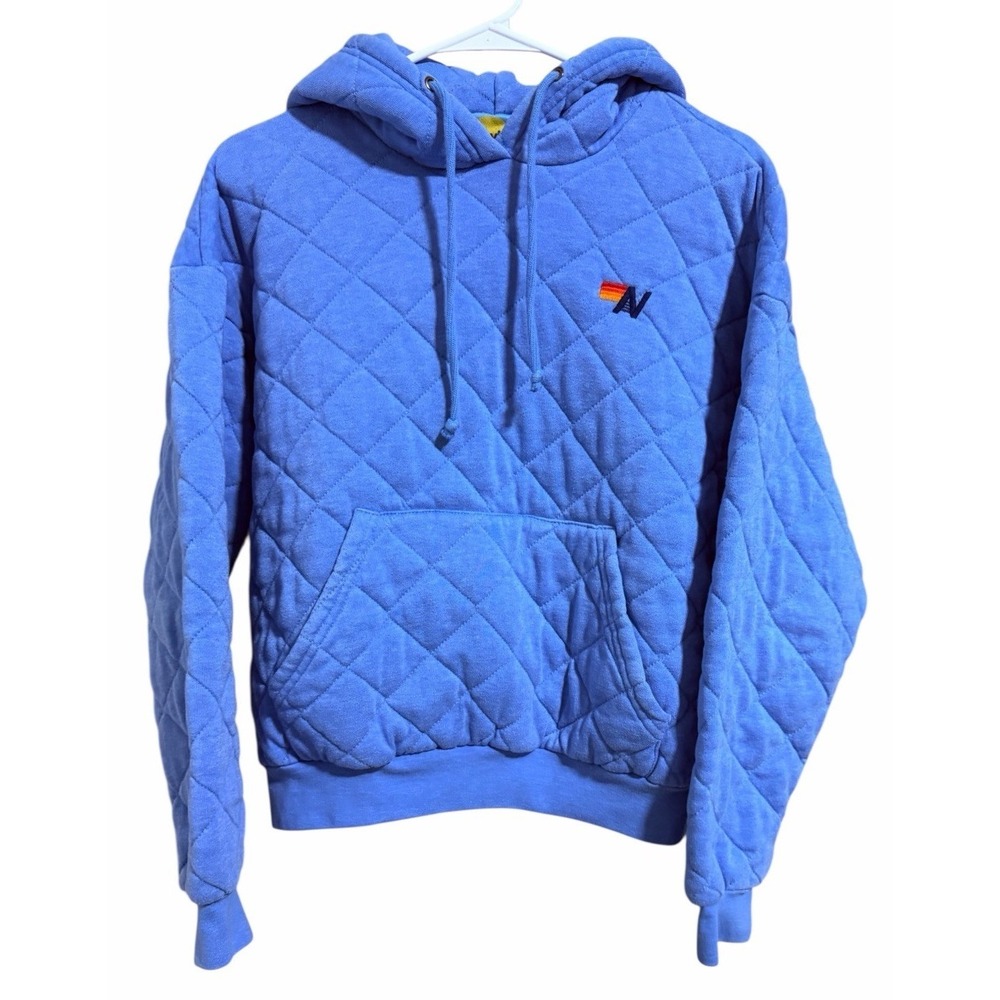 Aviator Nation Quilted Relaxed Pullover Hoodie Ocean Size X-Small